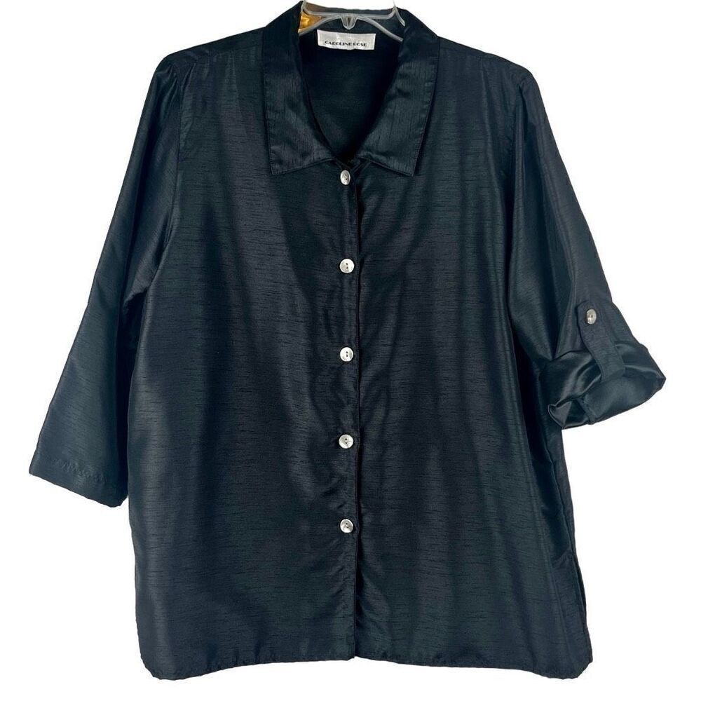 Caroline Rose Button Down 3/4 Sleeve Tunic Blouse